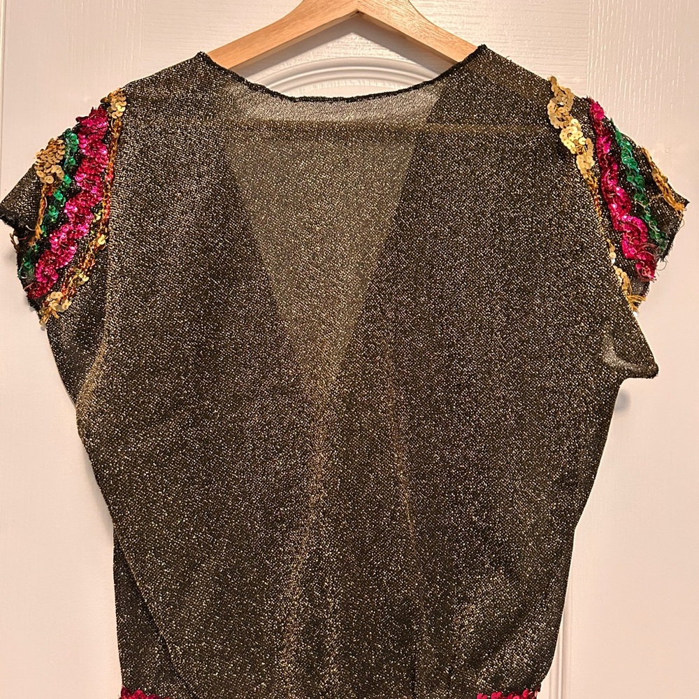 Shimmering Black Blouse with Sequin Accents Jazz dance Mardi Gras